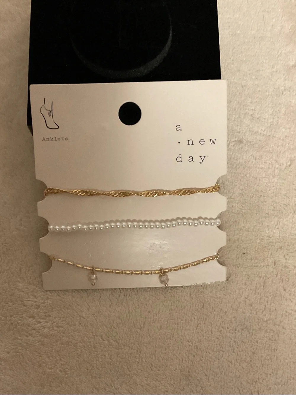 a new day Gold and White Layered Anklet Trio